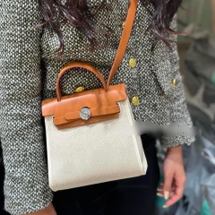 Túi Xách Hermes Herbag Remake Hàn Màu Nâu Canvas