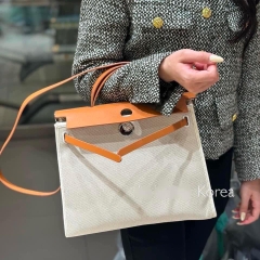 Túi Xách Hermes Herbag Remake Hàn Màu Nâu Canvas
