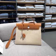 Túi Xách Hermes Herbag Remake Hàn Màu Nâu Canvas