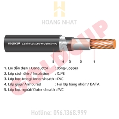 Cáp điện ngầm 1 lõi ruột đồng cách điện XLPE giáp băng nhôm CXV/DATA-300 (0.6/1kV) Goldcup