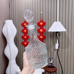 S1. Bình Rượu Thuỷ Tinh Trụ Bầu Họa Tiết Kim Cươngg 31{22}x11(9)cm