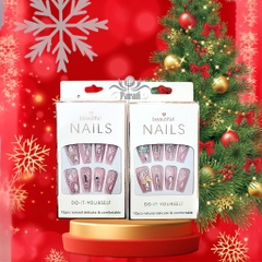 Bộ 12 móng tay giả đính hoa và đá Beautiful Nails LY-08 kèm keo dán