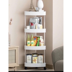 Kệ góc tường tam giác 4 tầng màu trắng sữa có bánh xe