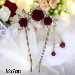 Kẹp tóc chữ u hoạ tiết hoa hồng 13x7cm