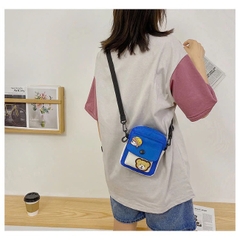 T10. Túi vải canvas đeo chéo họa tiết gấu 12,5*16,5*4,5cm