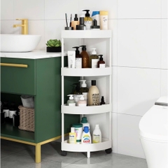 Kệ góc tường tam giác 4 tầng màu trắng sữa có bánh xe