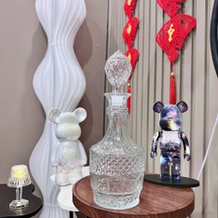 S1. Bình Rượu Thuỷ Tinh Trụ Bầu Họa Tiết Kim Cươngg 31{22}x11(9)cm