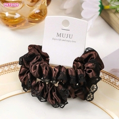 Set 2 Dây Cột Tóc Vải Xếp Ly Ren Đen No.MJ01