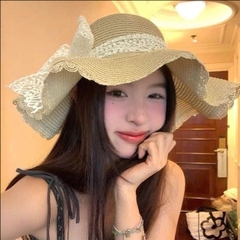 Mũ cói vành thắt nơ ren