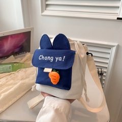T10. Túi vải canvas đeo chéo miệng dây rút họa tiết tai thỏ 23*23*10cm