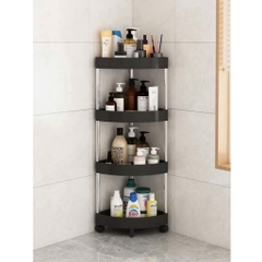 Kệ góc tường tam giác 4 tầng màu trắng sữa có bánh xe