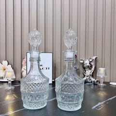 S1. Bình Rượu Thuỷ Tinh Trụ Bầu Họa Tiết Kim Cươngg 31{22}x11(9)cm