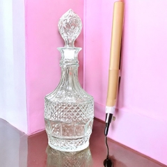 S1. Bình Rượu Thuỷ Tinh Trụ Bầu Họa Tiết Kim Cươngg 31{22}x11(9)cm