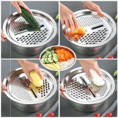 NTCT1. Bộ rổ inox kèm nạo rau củ 3 chi tiết