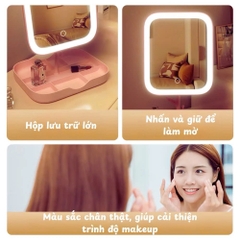 PN. Gương đèn led vuông cảm ứng 3 chế độ ánh sáng có khay đựng đồ
