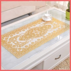 Khăn trải bàn nhựa hoa nhũ vàng không thấm nước 120x60cm