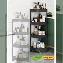 Kệ góc tường tam giác 4 tầng màu trắng sữa có bánh xe