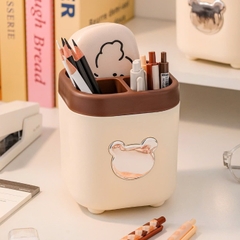 CT5. Hộp đựng bút, mỹ phẩm để bàn họa tiết gấu 12.5x10.5x10.5cm