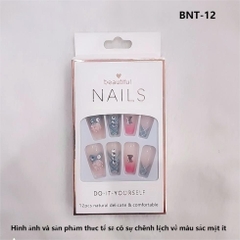 Bộ 12 móng tay giả đính hoa và đá Beautiful Nails LY-08 kèm keo dán