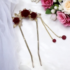 Kẹp tóc chữ u hoạ tiết hoa hồng 13x7cm