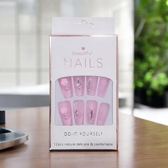 Bộ 12 móng tay giả đính hoa và đá Beautiful Nails LY-08 kèm keo dán