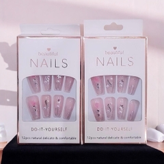 Bộ 12 móng tay giả đính hoa và đá Beautiful Nails LY-08 kèm keo dán