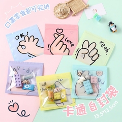 Sét 2 túi zip trong suốt phong cách ngôn ngữ bàn tay 13,5*13,5cm