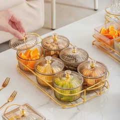 Bộ Khay 6 Hũ Đựng Mứt Tết Nhựa Màu Trà