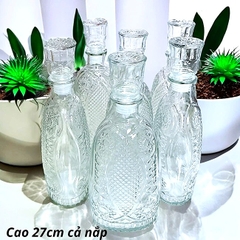 Bình đựng rượu thủy tinh bầu dẹt hoạ tiết
