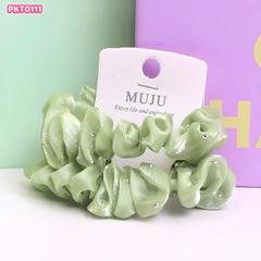 14.3 Set 2 Dây Cột Tóc Vải Voan, Xếp Ly Đính Hạt Lấp Lánh