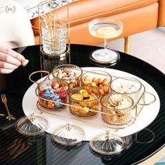Bộ Khay 6 Hũ Đựng Mứt Tết Nhựa Màu Trà