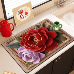 Miếng lót bàn ăn bằng bùn diatom họa tiết hoa 3D 30x40cm M2