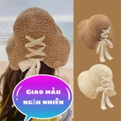 Mũ cói vành thắt nơ ren