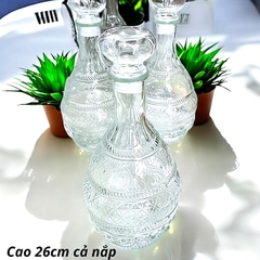 Bình đựng rượu thủy tinh bầu dẹt hoạ tiết