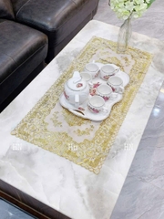 Khăn trải bàn nhựa hoa nhũ vàng không thấm nước 120x60cm