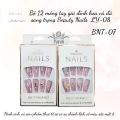 Bộ 12 móng tay giả đính hoa và đá Beautiful Nails LY-08 kèm keo dán