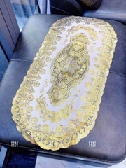 Khăn trải bàn nhựa hoa nhũ vàng không thấm nước 120x60cm