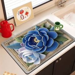 Miếng lót bàn ăn bằng bùn diatom họa tiết hoa 3D 30x40cm M2