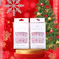 Bộ 12 móng tay giả đính hoa và đá Beautiful Nails LY-08 kèm keo dán