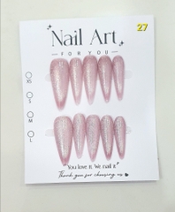 H03. Set 10 móng tay giả mắt mèo kèm keo và giũa móng