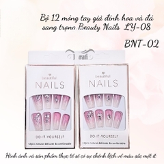 Bộ 12 móng tay giả đính hoa và đá Beautiful Nails LY-08 kèm keo dán