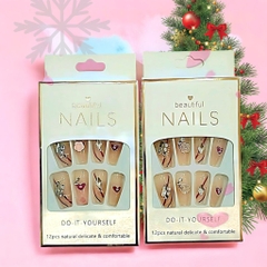 Bộ 12 móng tay giả đính hoa và đá Beautiful Nails LY-08 kèm keo dán