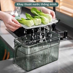 PT1.5 Hộp đựng thực phẩm tủ lạnh trong suốt có tay cầm và nắp 3,5L 24x13x13cm