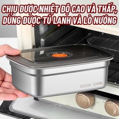 S4. Hộp Lạnh Inox Nắp Cam 1200ml (19x13,5cm)