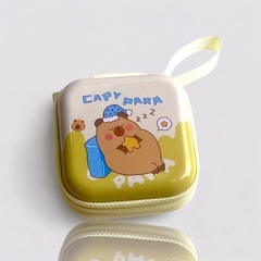 Hộp đựng tai nghe, phụ kiện khóa kéo 2 đầu họa tiết capybara 7*7*3cm