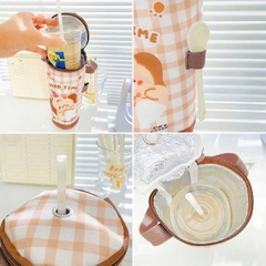 T10.Túi vải giữ nhiệt đựng ly,bình nước hoạ tiết caro hoạt hình có quai