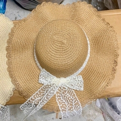 Mũ cói vành thắt nơ ren