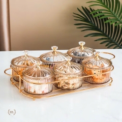 Bộ Khay 6 Hũ Đựng Mứt Tết Nhựa Màu Trà