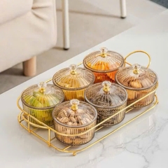 Bộ Khay 6 Hũ Đựng Mứt Tết Nhựa Màu Trà