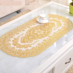 Khăn trải bàn nhựa hoa nhũ vàng không thấm nước 120x60cm